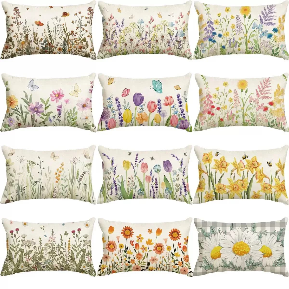 VIKAMA Fodera per cuscino floreale Stampata fronte-retro Soggiorno Divano Fodera per cuscino Camera da letto Testiera Federa Decorazioni per la casa