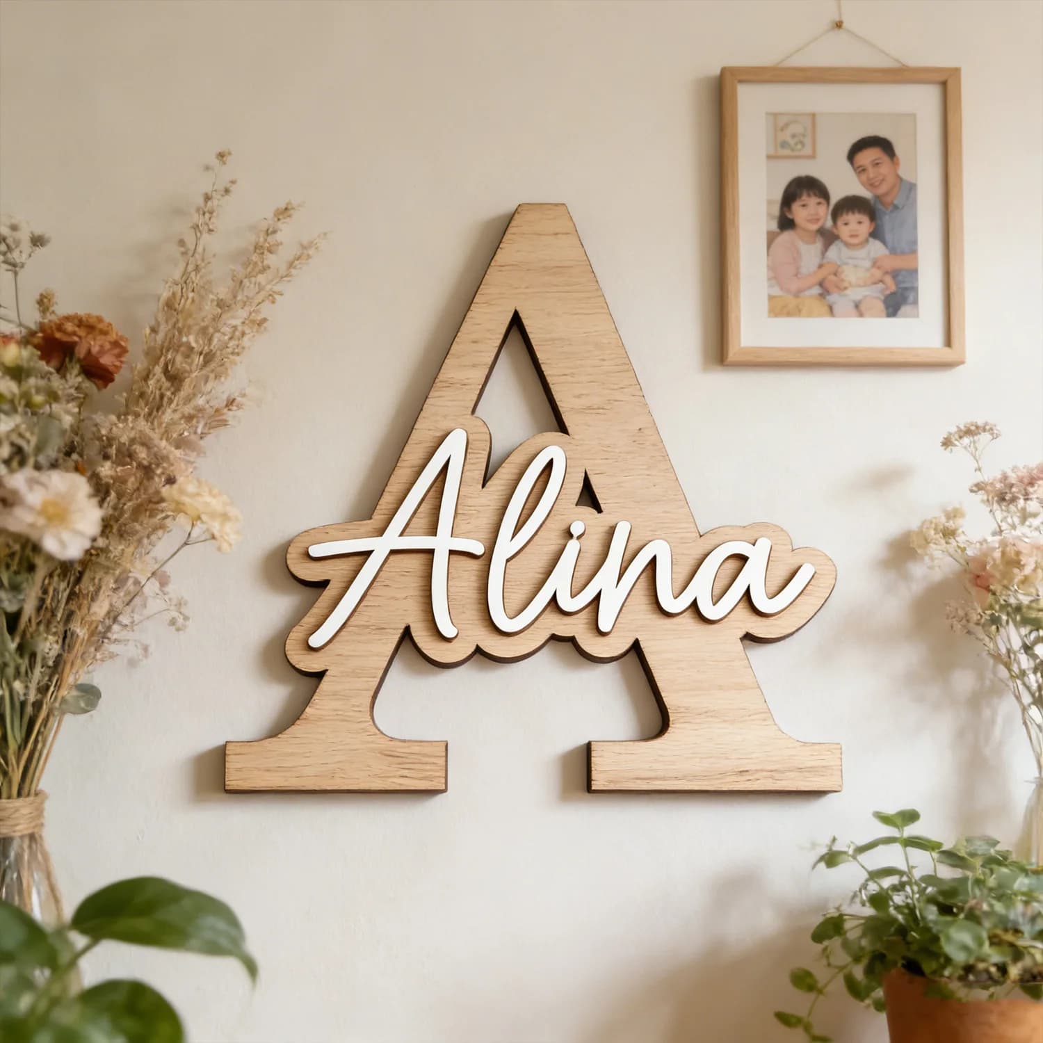 1pc Double-layer Wooden Surname Brand, Customized Wooden Souvenir, Suitable for Room and Home Decoration, Customized Gift