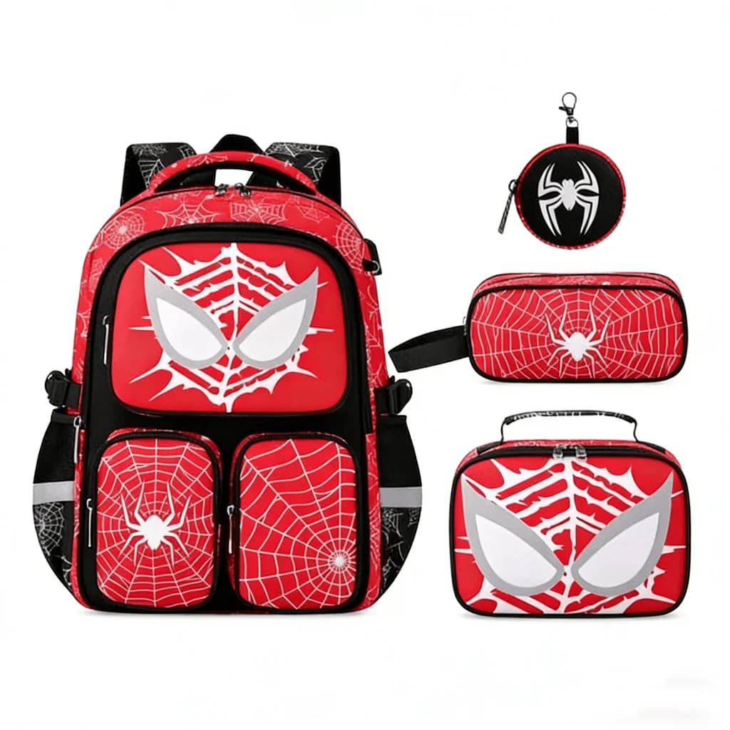 Set Zaino Scuola 4-in-1 per Ragazzi con USB, Borsa Pranzo, Astuccio, Portamonete e Borsa da Viaggio
