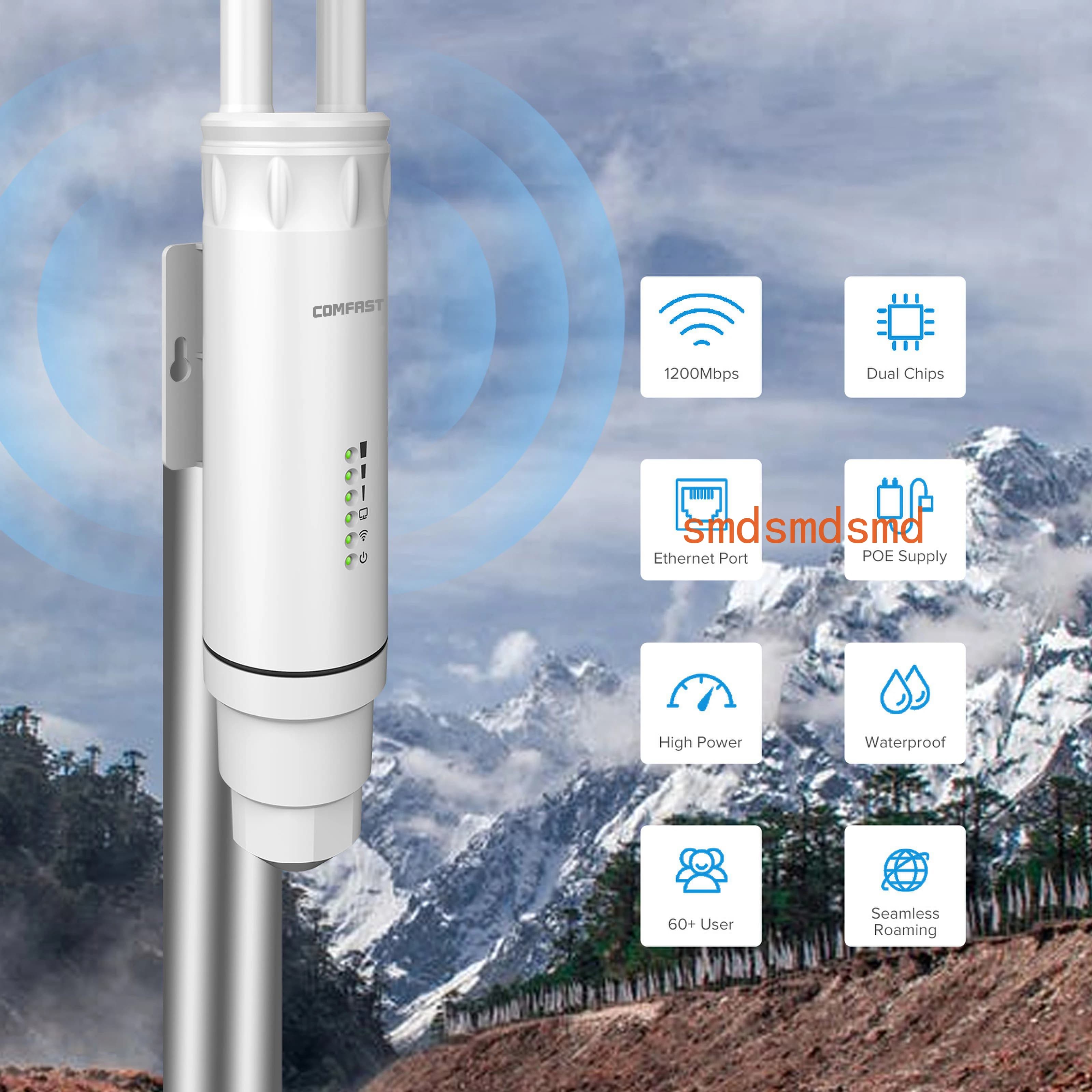 Ripetitore WiFi da esterno AC1200, router AP a doppia banda 2.4/5 GHz, lunga portata 1200 Mbps, impermeabile.