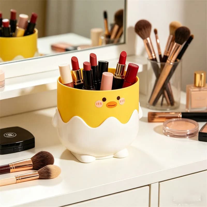 Porta Pennelli da Trucco a Forma di Pulcino Kawaii, Contenitore Carino per Cosmetici e Pennelli, Organizzatore da Scrivania Senza Divisori per Rossetti e Pennelli