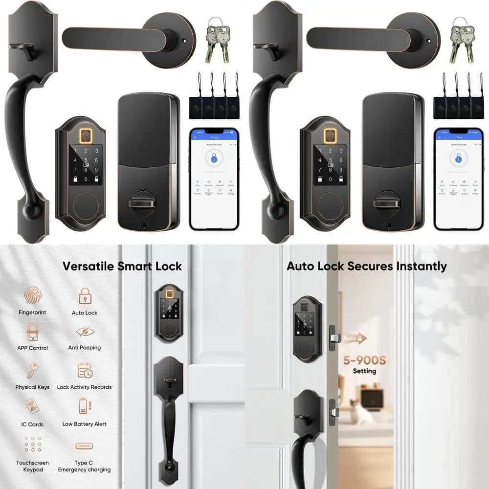Serratura Intelligente per Porta d'Ingresso con Accesso Senza Chiave, Maniglia, Touchscreen, Finitura Bronzo Lucidato a Olio