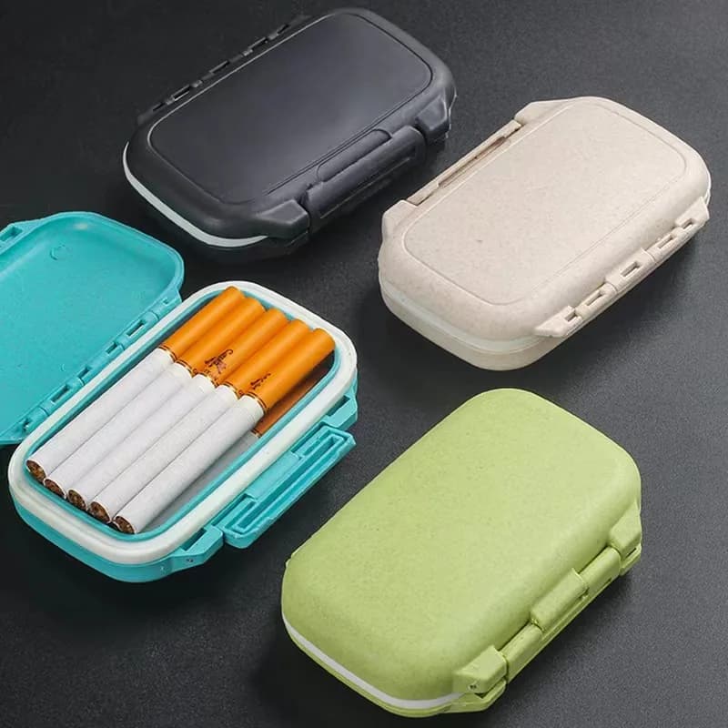 Portable container holder for tobacco storage box with dispenser for grain straw cigarette holders