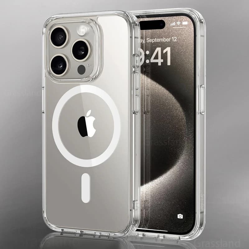 Luxury Magnetic Wireless Charge for Magsafe Case for iPhone 16 15 14 13 12 11 Pro XR XS Max 7 8 Plus Transparent Case with Back Cover