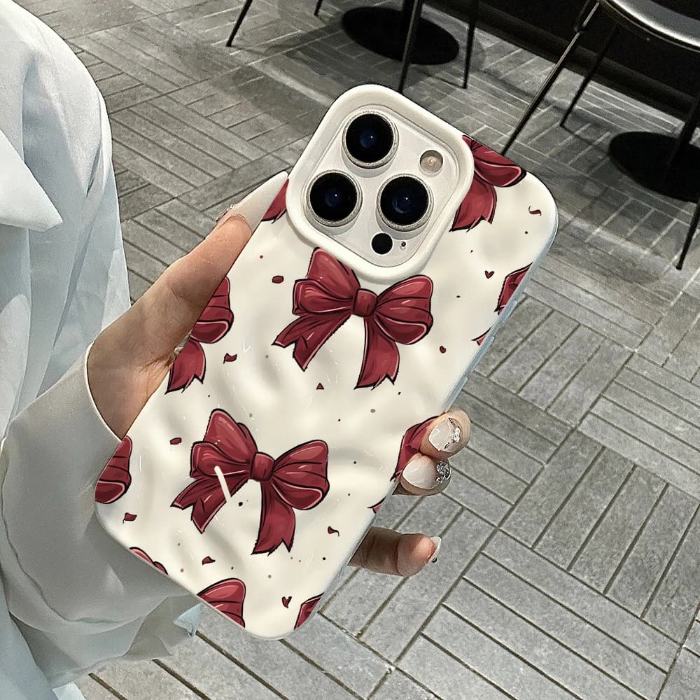 Custodia per telefono in silicone morbido con stampa a fiocco stile coreano per iPhone 17 16 15 14 13 12 11 Pro Max 14 Plus 17Air, con motivo a onde e effetto rugoso