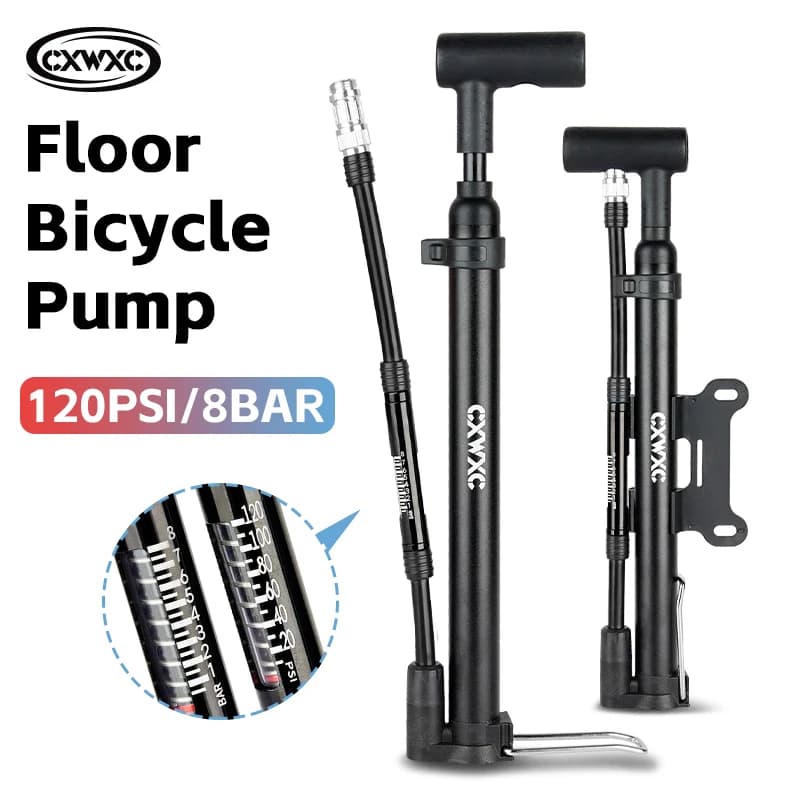 CXWXC Pompa da bicicletta 120PSI Valvola Schrader Presta ad alta pressione MTB Bici da strada E-bike Pompa da pavimento Gonfiatore per pneumatici con manometro