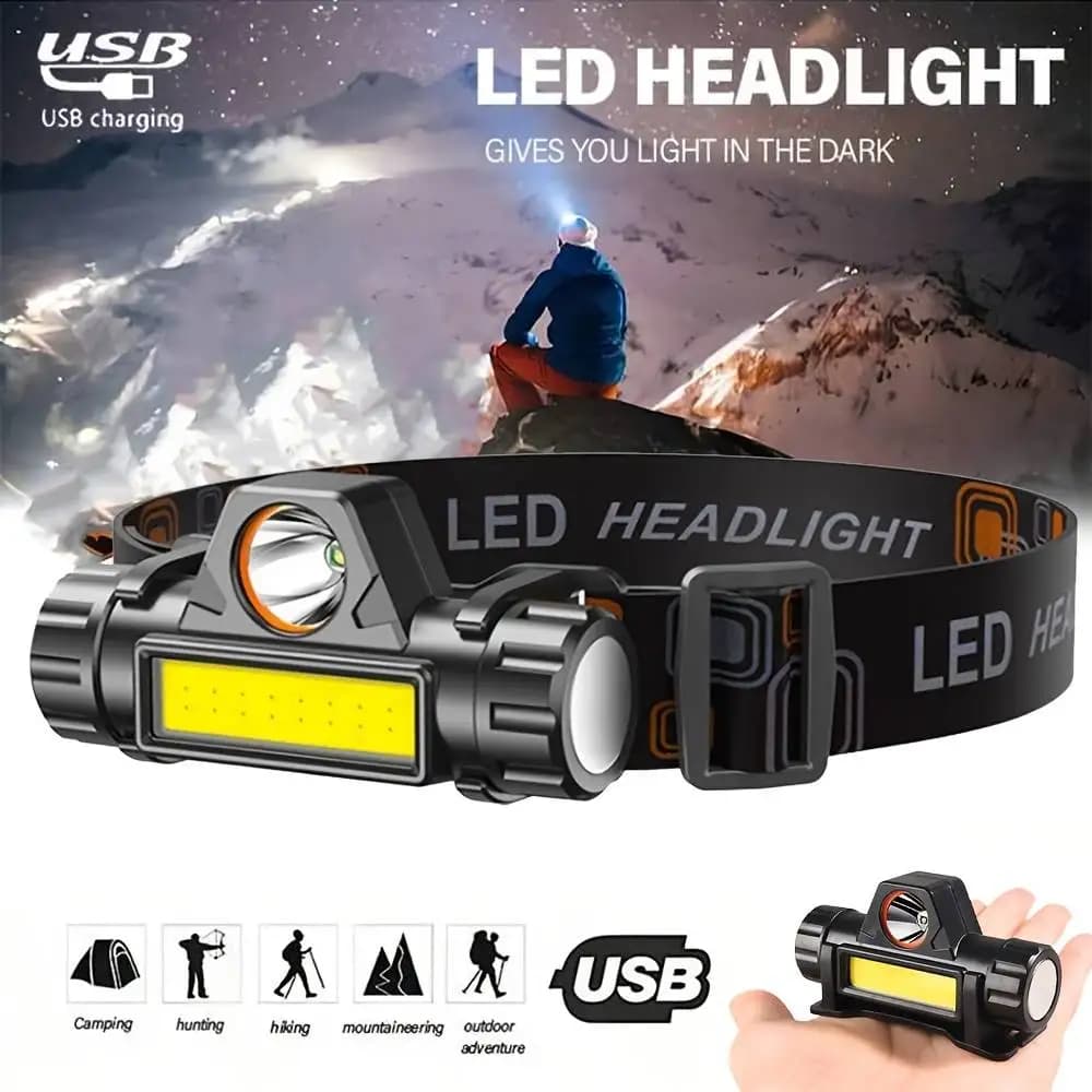 Torcia super luminosa ricaricabile USB impermeabile con LED XPE e COB e magnete posteriore, lampada da lavoro a doppia sorgente luminosa