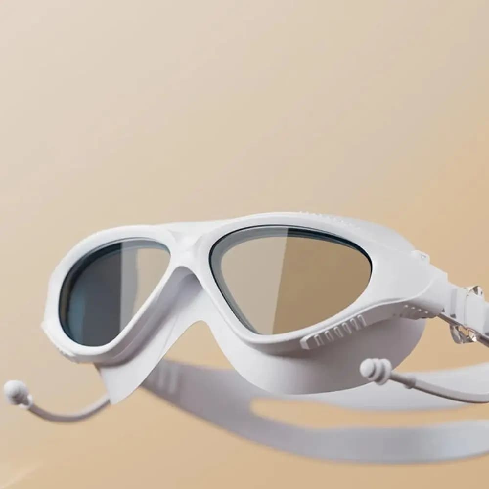 Occhialini da Nuoto in PVC con Montatura Grande e Tappi per le Orecchie, Occhiali da Nuoto HD Regolabili Antiappannamento