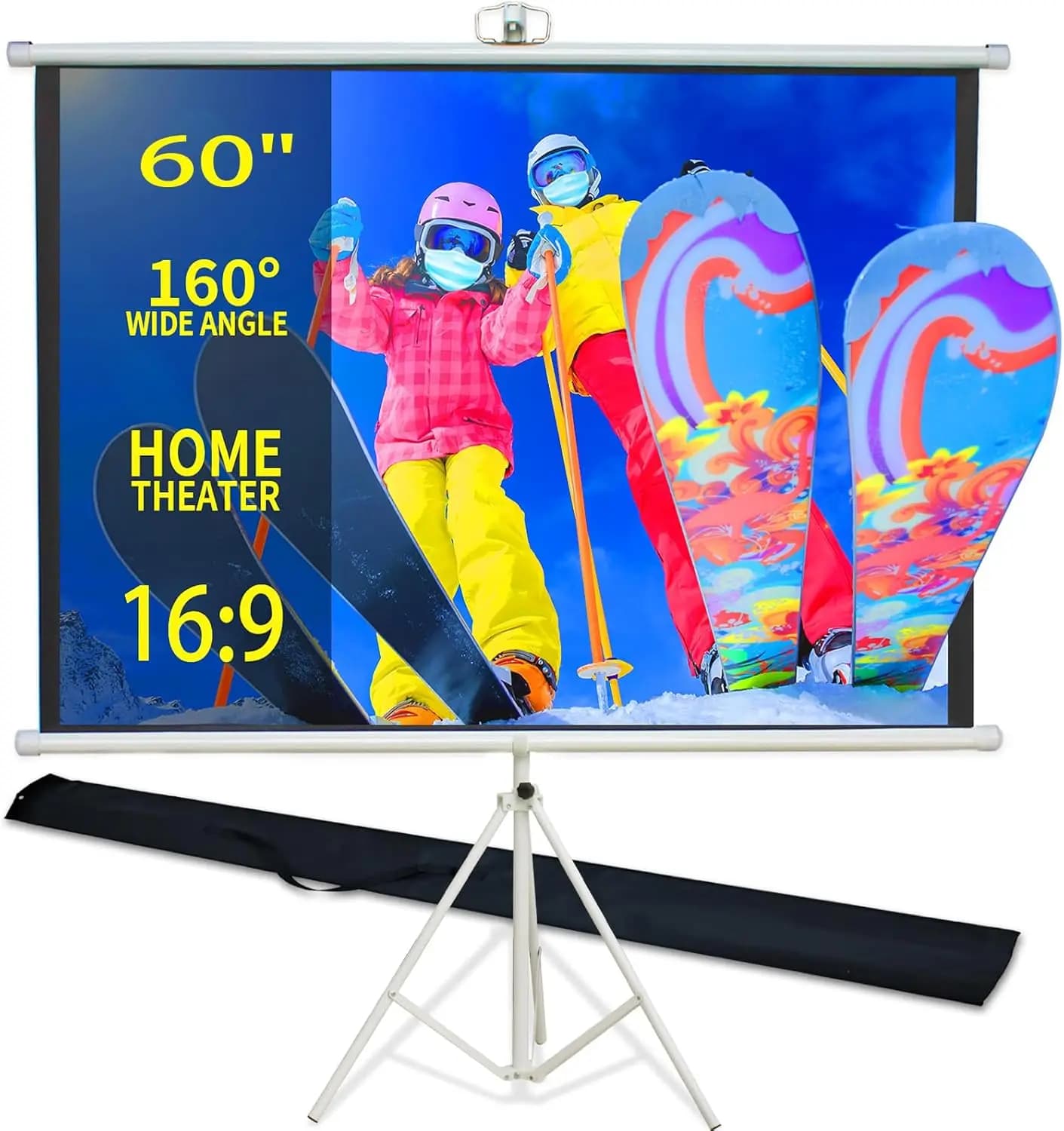 Schermo per Proiettore Portatile da 60 Pollici con Supporto e Borsa per il Trasporto, Rapporto 4:3, Pieghevole per Home Theater e Film all'Aperto