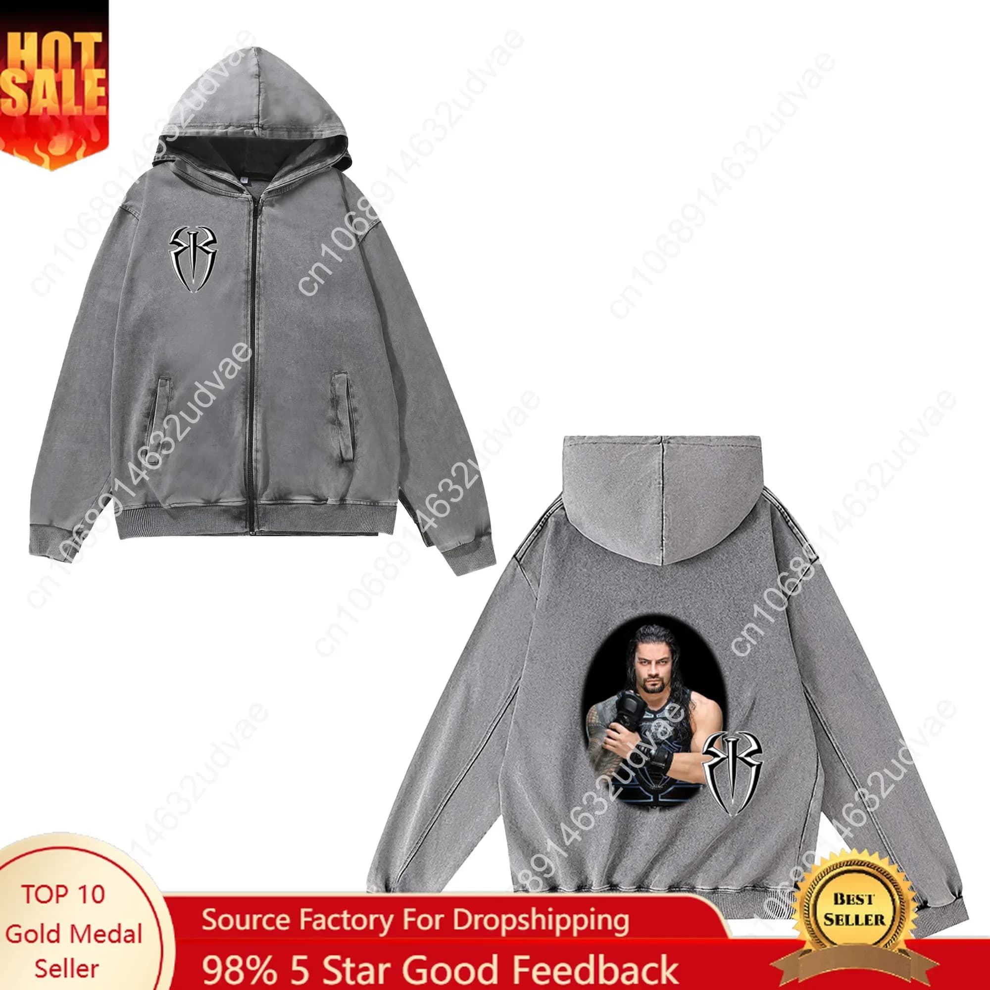 Roman Reigns Zipper Sweatshirt Man Woman Teenager Retro Hoodies Vintage Pullover Sweat Shirt with Pocket Full Zip Jacket Tops