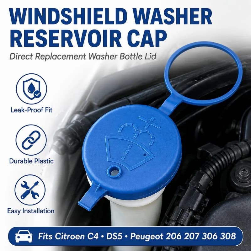Windshield Washer Reservoir Cap with Tether Ring for Citroen C4 DS5 Peugeot 206 207 306 308 Blue Washer Bottle Lid Replacement