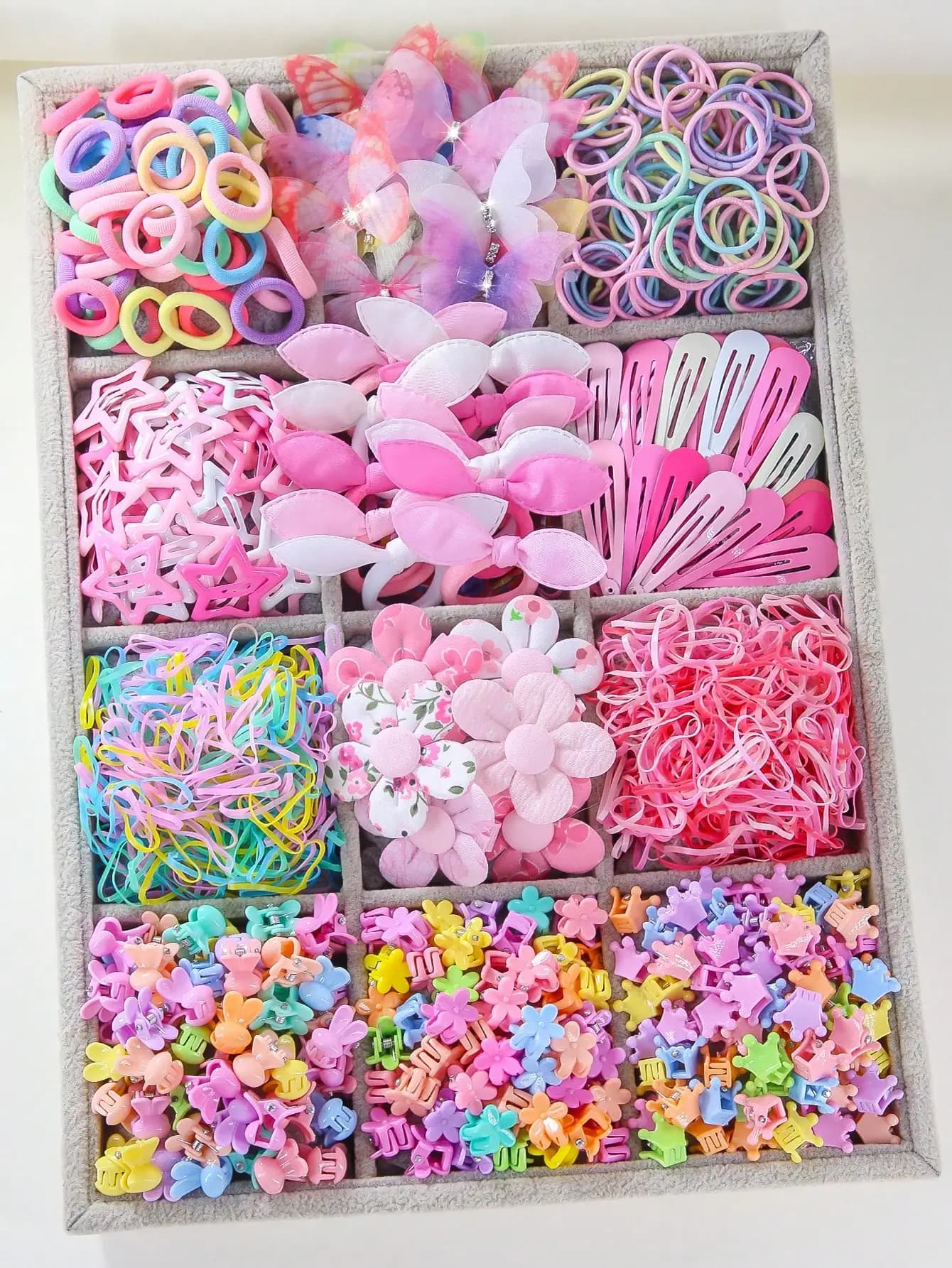 Set of 870 Pieces of Accessories for Girls: Flakes, Stars, Flowers, Butterflies on the Net, Mollettes and BB Stops Minimalists and Carini