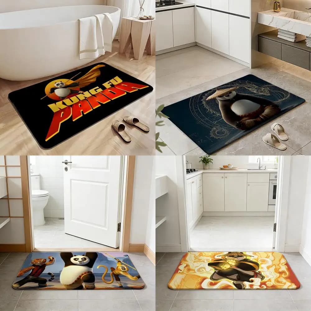 Tappetino da Bagno in Terra Diatomacea Antiscivolo ad Asciugatura Rapida con Motivo K-Kung Fu Pandas, Tappetino Assorbente
