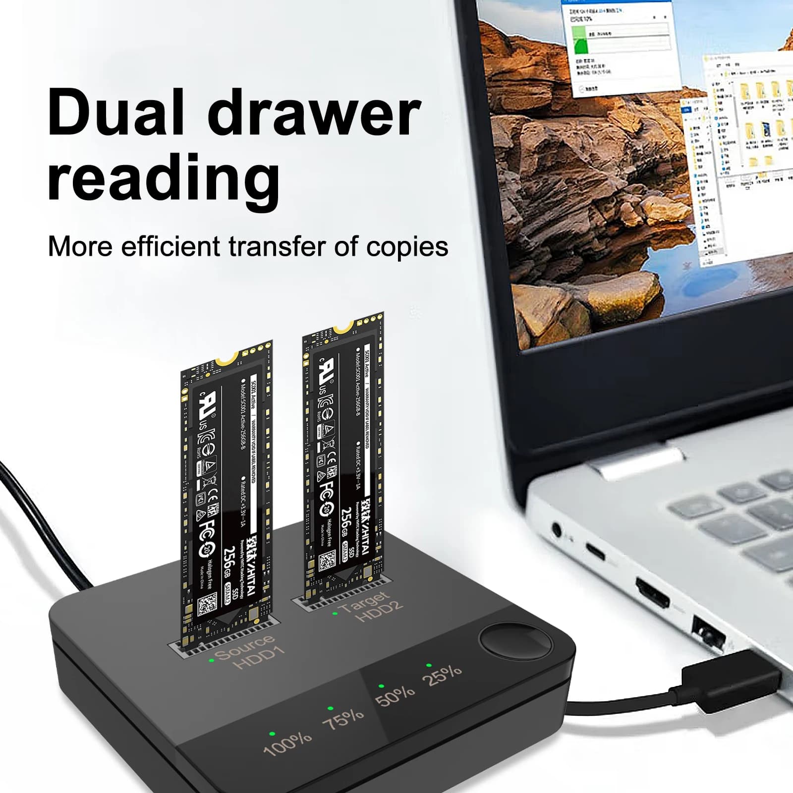 USB 3.1 Tipo C a M.2 SATA Dual Bay SSD Custodia per disco rigido esterno Copiatrice Docking station per disco rigido per lettore SSD HDD M2