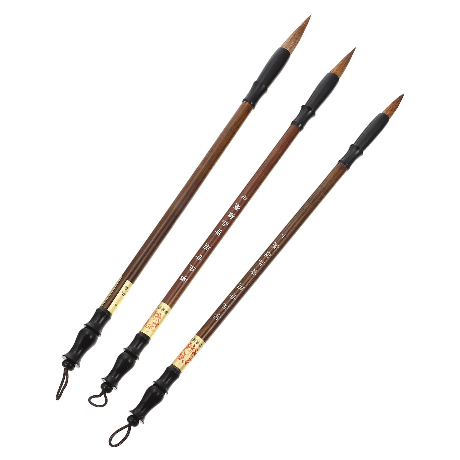 3Pcs Traditional Chinese Calligraphy Brush Pen Set Well Polished Round Tip Smooth Writing for School Art Studio