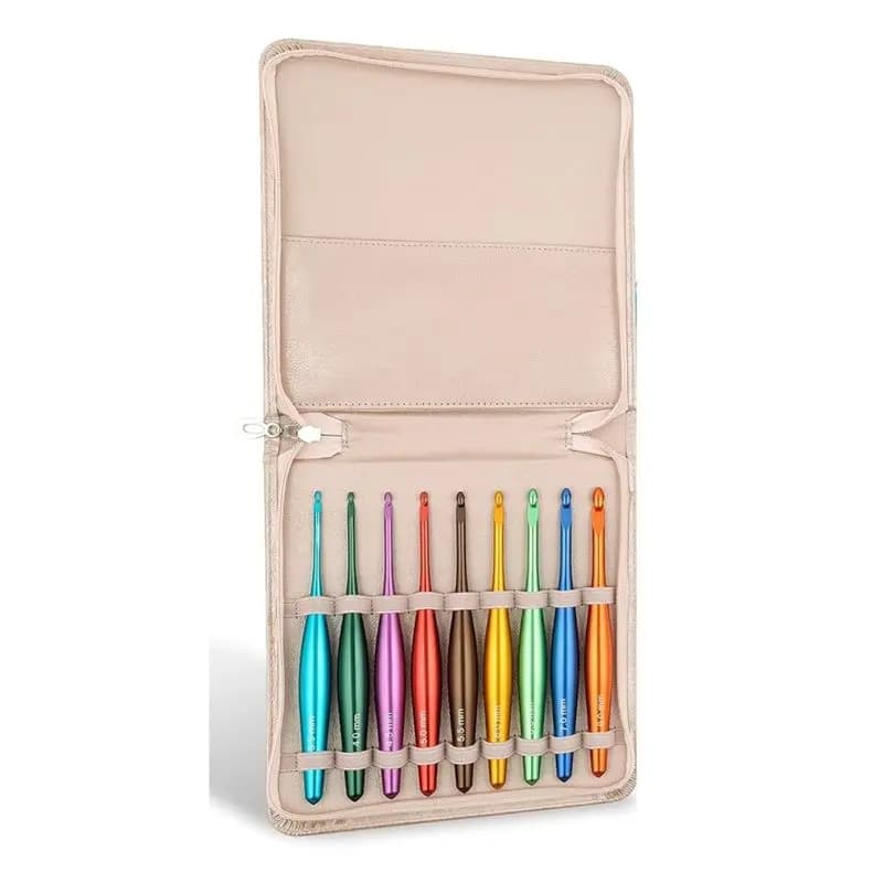 Set di 9 Uncinetti Ergonomici in Alluminio Lucidato a Mano, da 3,5mm a 8mm, Uncinetti Aerodinamici