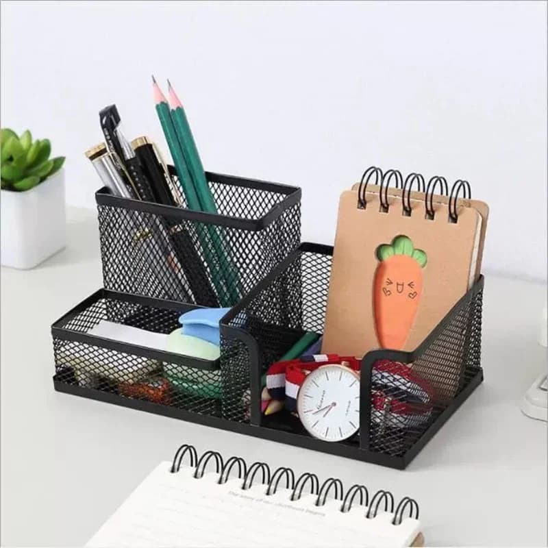 Organizzatore di cancelleria da scrivania Portapenne creativo in metallo Portaoggetti per matite Scatola di immagazzinaggio a 3 griglie Accessori per ufficio