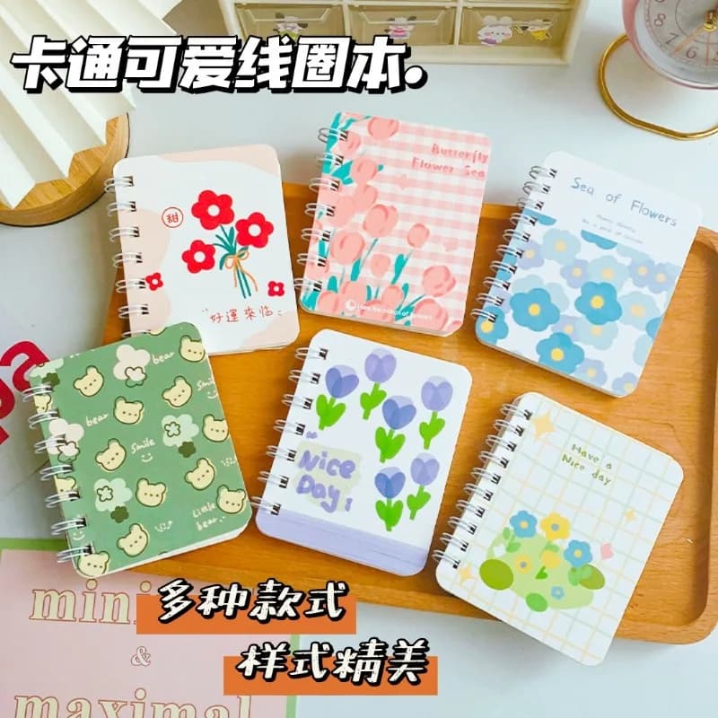 Kawaii Fiore Tulipano Copertina Sciolto Foglia Quaderno a spirale 80 Lenzuola Dairy Scrittura Planner Memo Pad Blocco note Cancelleria estetica