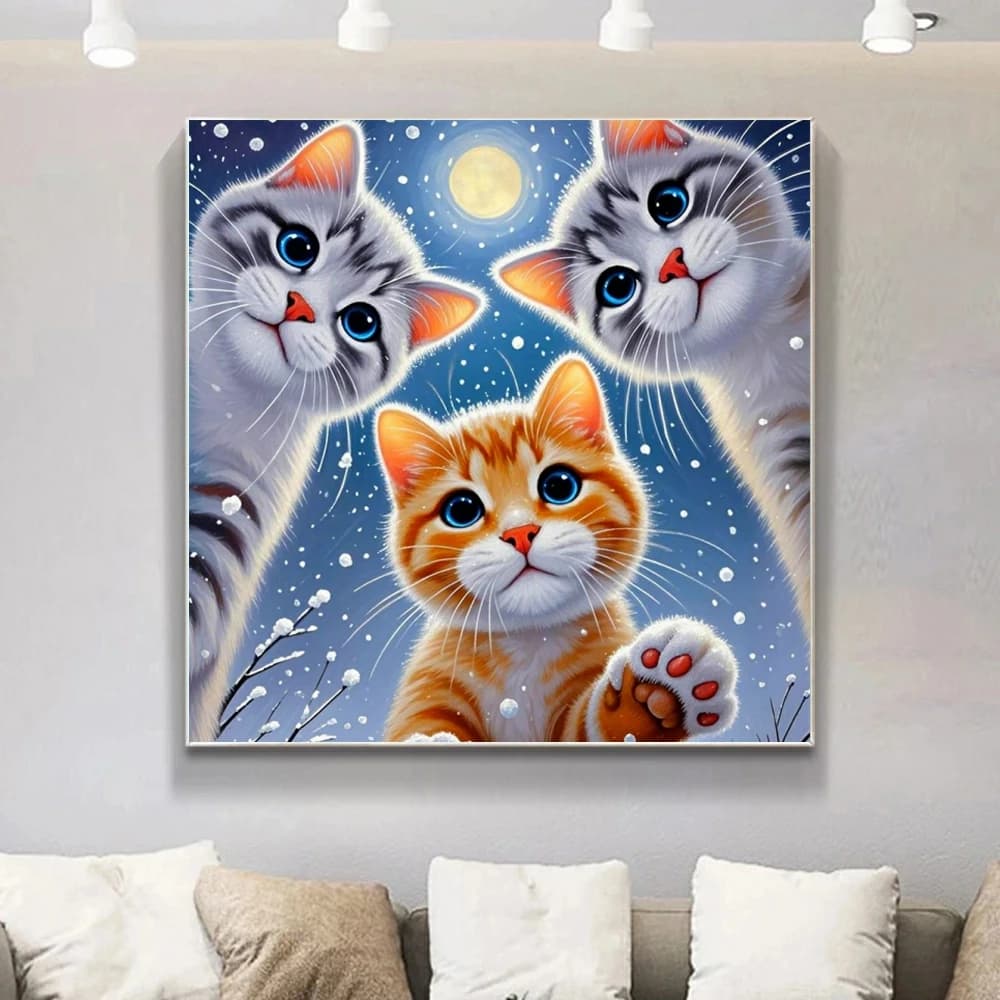 5D Diamond Painting Art Cat Cross Stitch Kit Diamond Mosaic Animal Full Round Rhinestones Embroidery Night Handmade Hobby Gifts