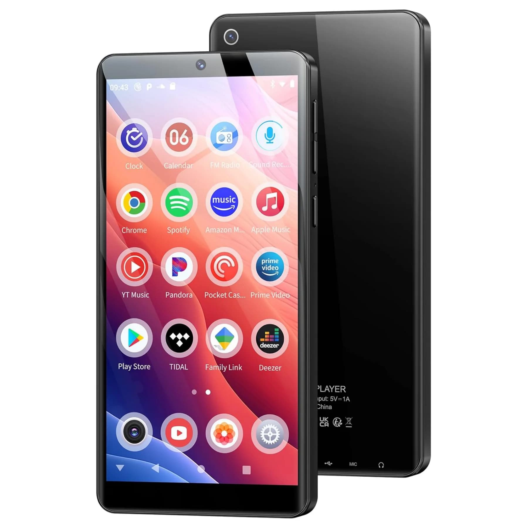 128 GB MP3 Oilsky player with Bluetooth and WiFi, Android 13,0, 5.5" HD touchscreen, 13 MP camera, preloaded Spotify, Pandora