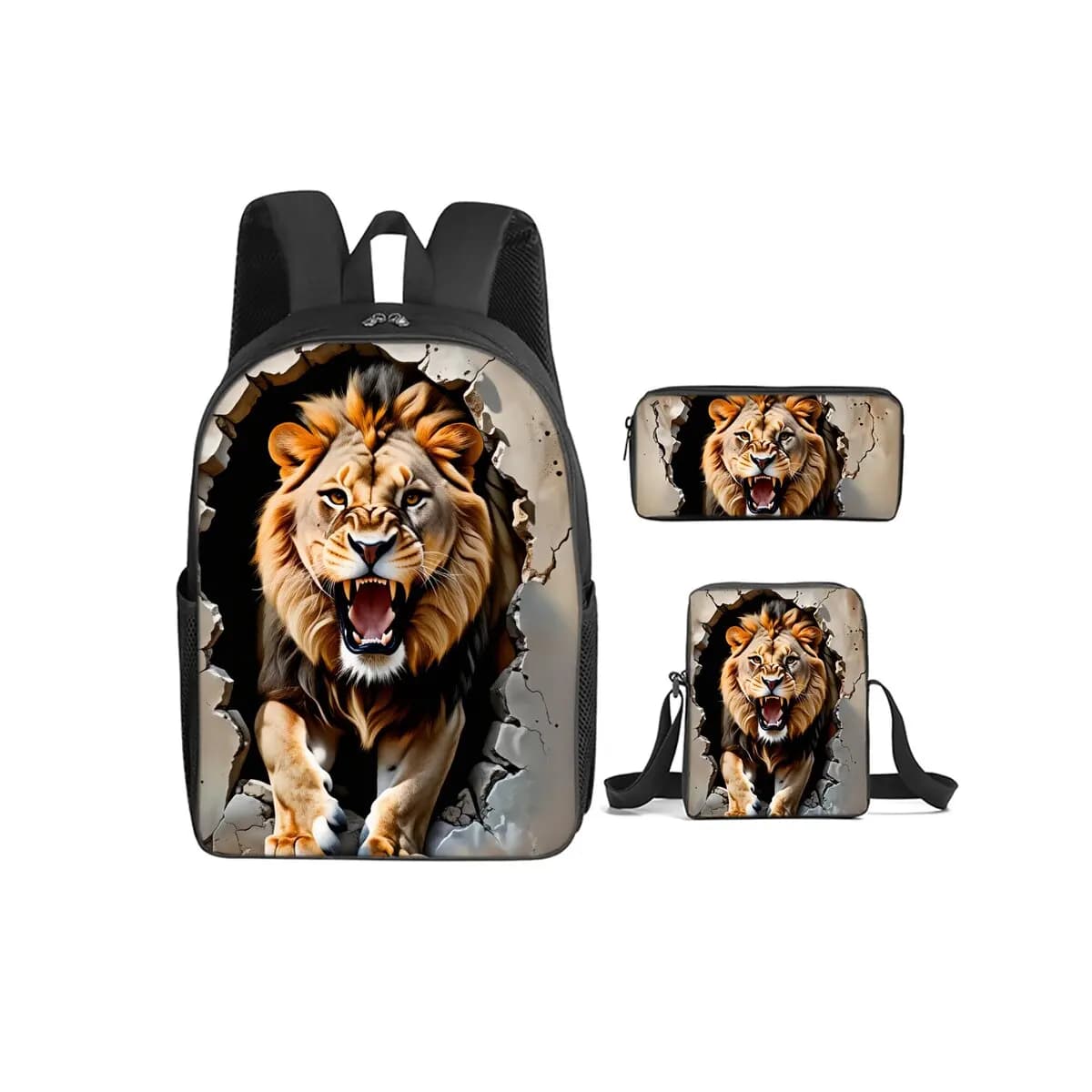 Zaino Leopard Lion 3 pezzi/set con borse a tracolla, astucci per matite per ragazzi/ragazze, miglior regalo, zaini scolastici a cartoni animati per studenti