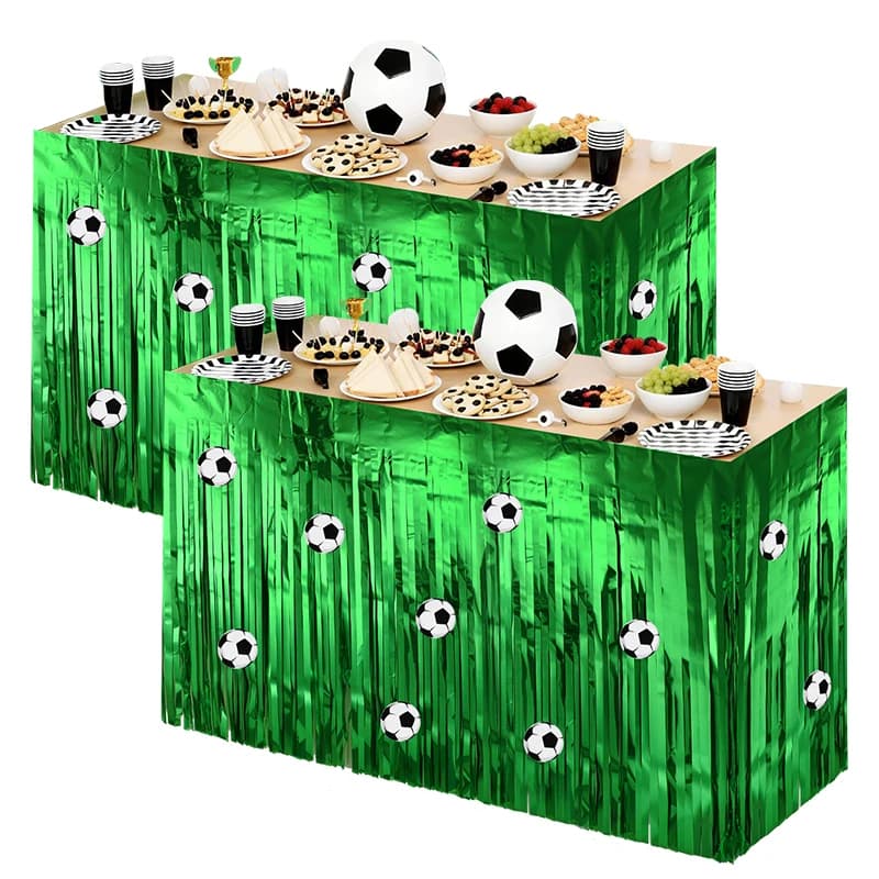 Gonna da tavolo con nappe a tema calcio e adesivi a forma di pallone per feste di compleanno a tema sportivo per bambini e adulti, decorazioni e forniture per feste, tovaglia