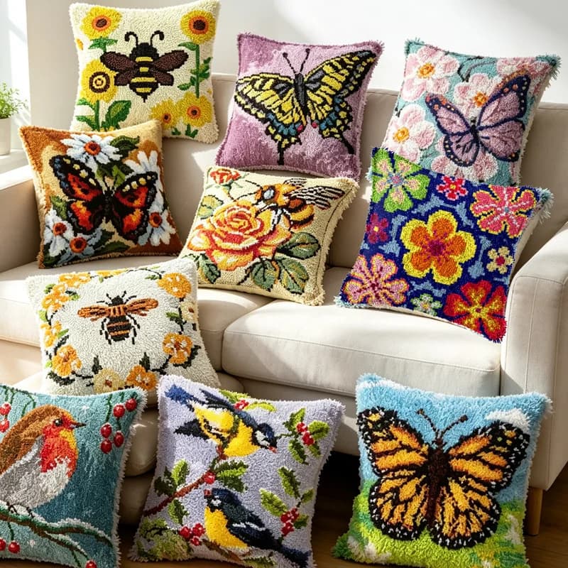 Flower Butterfly Cross Stitch Set Latch Hook Carpet Embroidery Pillowcases From Foamiran Needlework Knitting Latch Hook Rug Kits