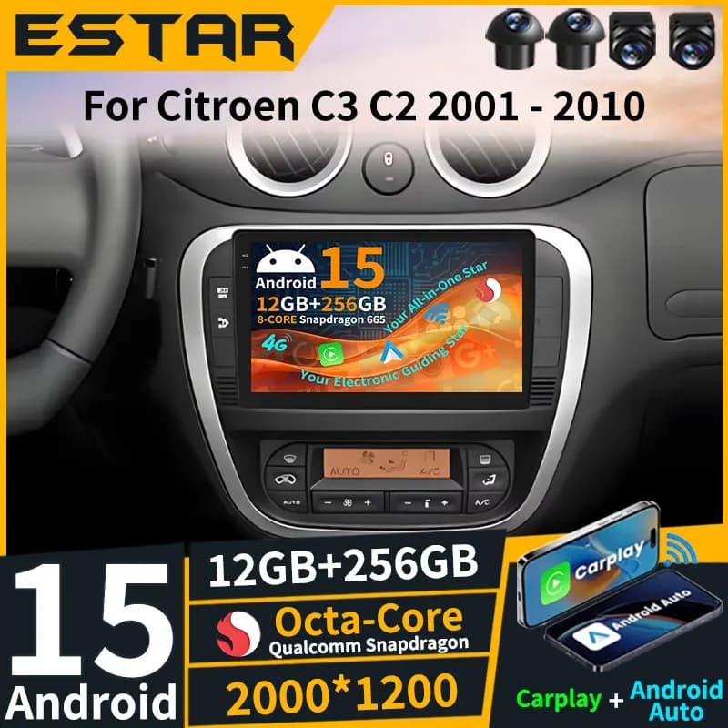 Android 15 Car Radio For Citroen C3 C2 2001-2010 GPS Multimedia Player Navi Wireless Carplay Auto DSP RDS Stereo Head Unit Audio