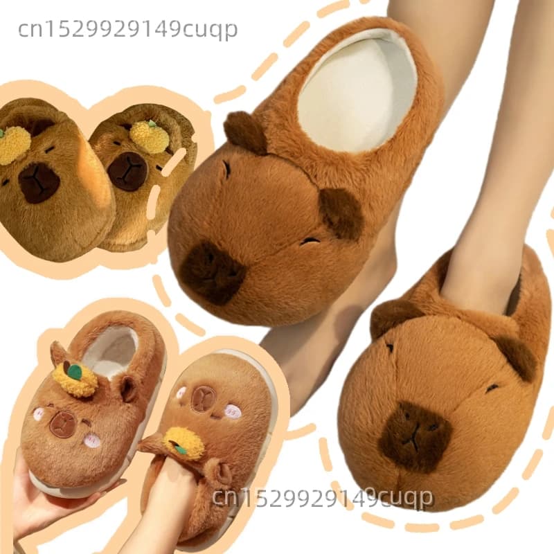 Free Size Cotton Slippers Cute Animal Capybara Series Plush Shoes Thick Bottom Winter Indoor Warm Christmas Gift For Girlfriend
