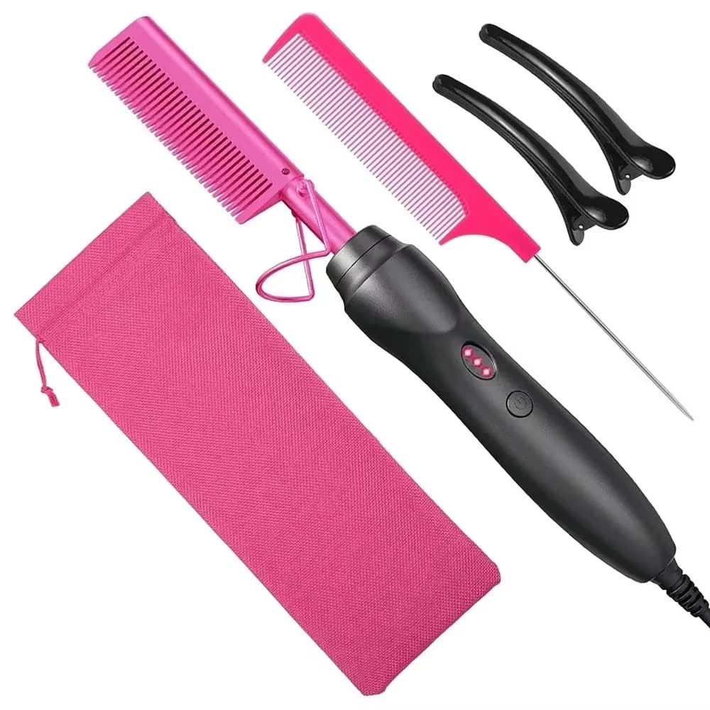 Hot Pink comb Electric hot comb Heating Pressing Smooth iron for hair Barba Wigs Tools for styling wet and dry hair