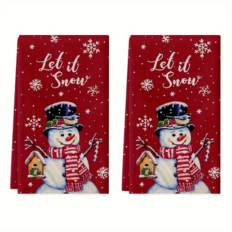 Christmas Snowman Snowflake Kitchen Dish Towel Set Cleaning Supplies Farmhouse Xmas Bar Hand Dishcloths Navidad Decorations