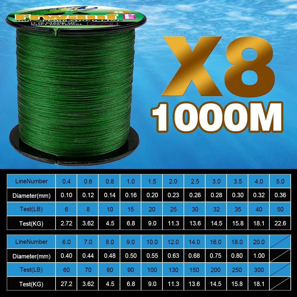 Frwanf 8 fili intrecciati lenza 8 fili filo corda corda da pesca 1000m 8 treccia multifilamento lenza invernale 6-300LB
