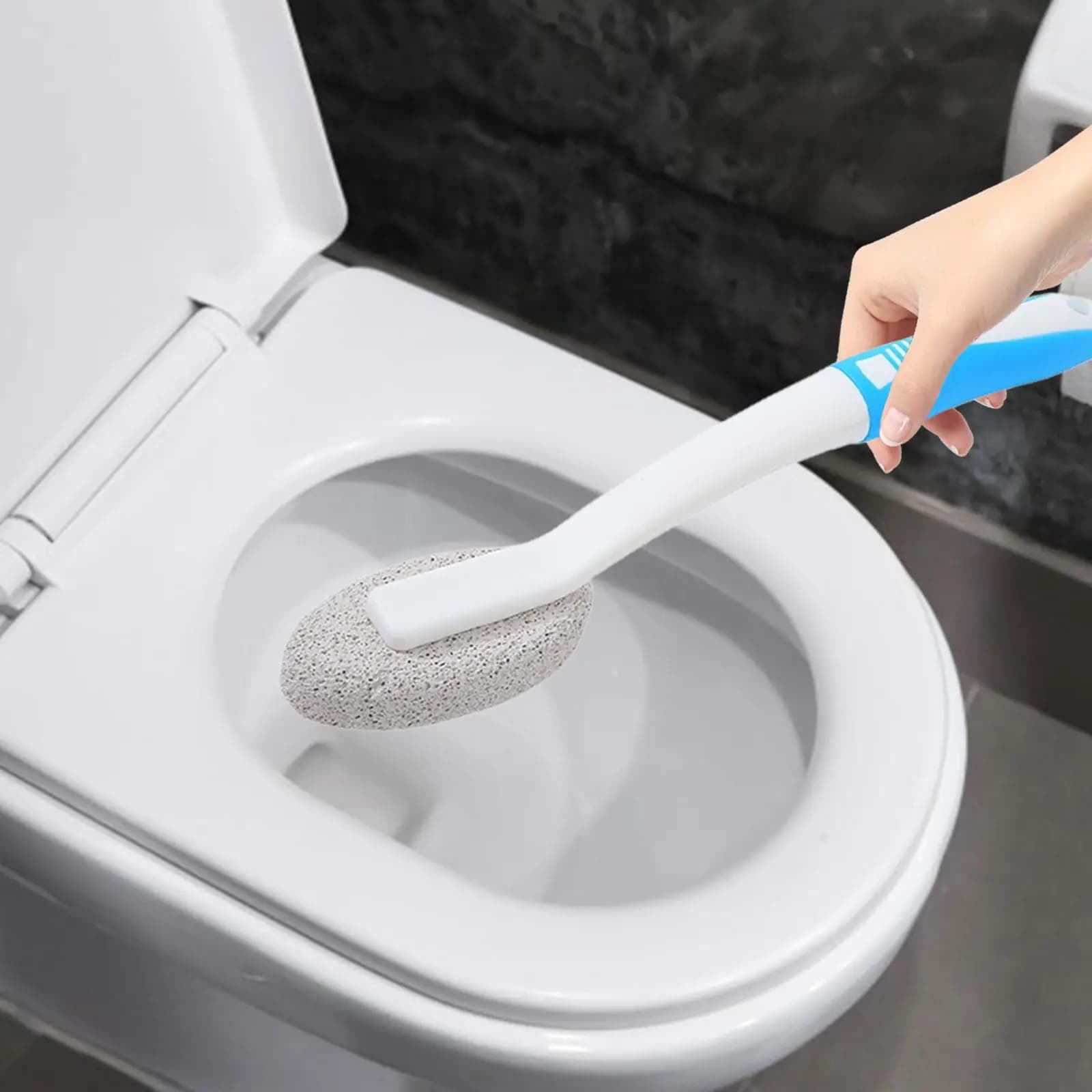 Spazzola per la pulizia della pietra pomice, spazzola per la pulizia del WC, con detergente per WC con manico extra lungo