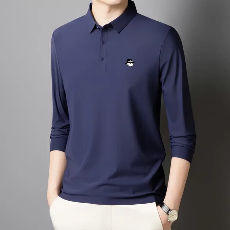 Golf brand men's polo shirt ice silk long sleeved fashionable print 2026 Spring and Autumn comfortable breathable casual T-shirt