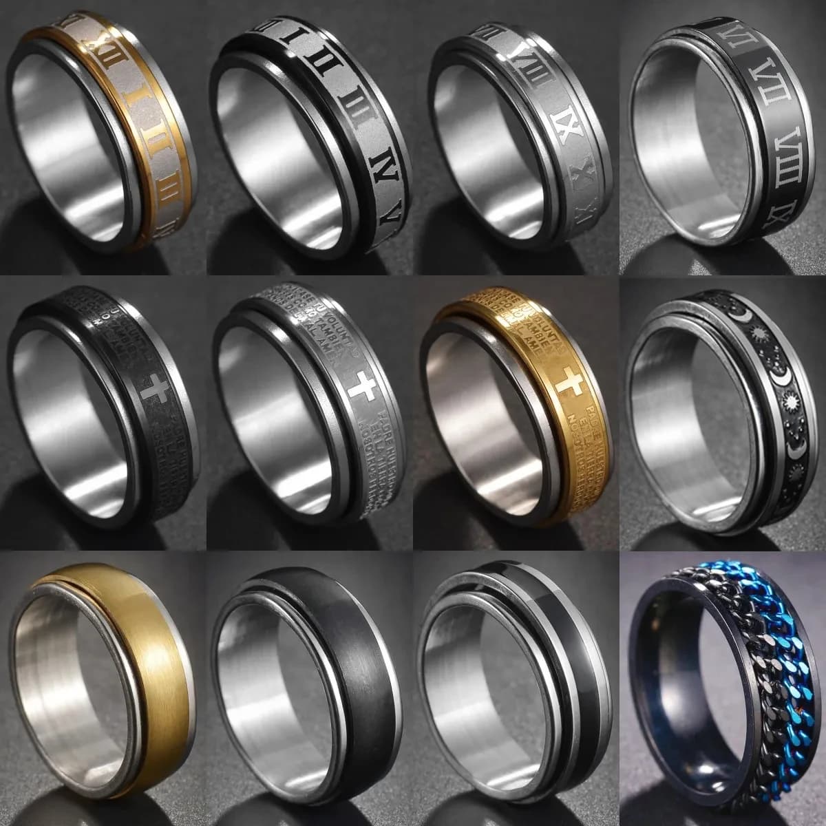 Anello Spinner Spinning per uomo Donna Anelli Fidget per l'ansia Anello rotante con numeri romani in acciaio inossidabile Commercio all'ingrosso