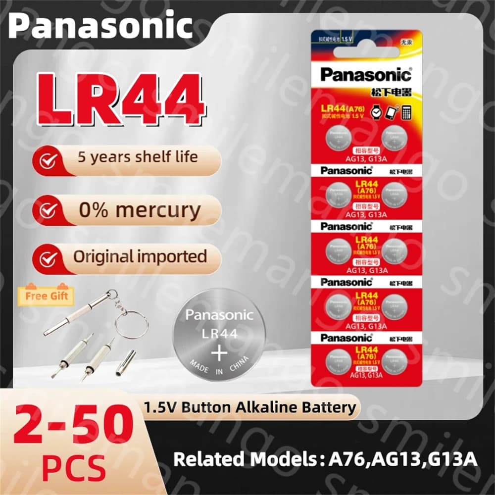 Batteria a bottone originale Panasonic 1.5V LR44 AG13 175mAh 357 SR44 LR1154 batterie a bottone per orologio calcolatrice a bottone giocattolo a bottone