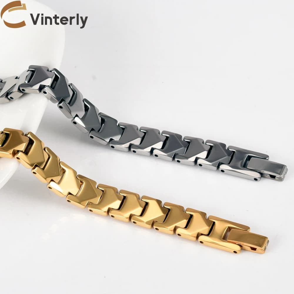 Vinterly Braccialetti in carburo di tungsteno antigraffio Freccia Ematite magnetica Benefici Catena di maglie Gioielli Energia Impermeabile 18 cm