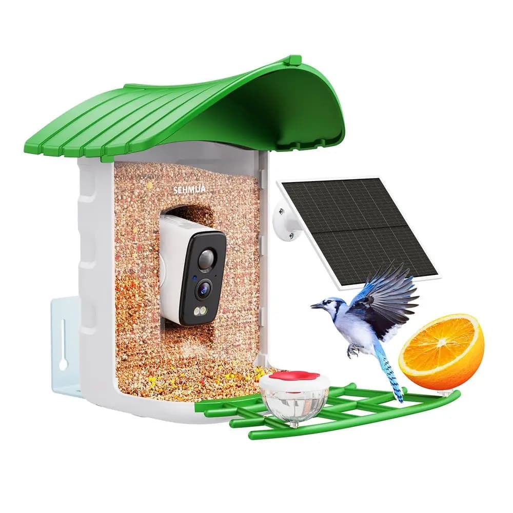 Mangiatoia con Telecamera, Telecamera HD per Birdwatching con 1 Anno di Prova AI per l'Identificazione, 4 Accessori Fai-da-te, Smart Bird Cam con Pannello Solare per Esterni