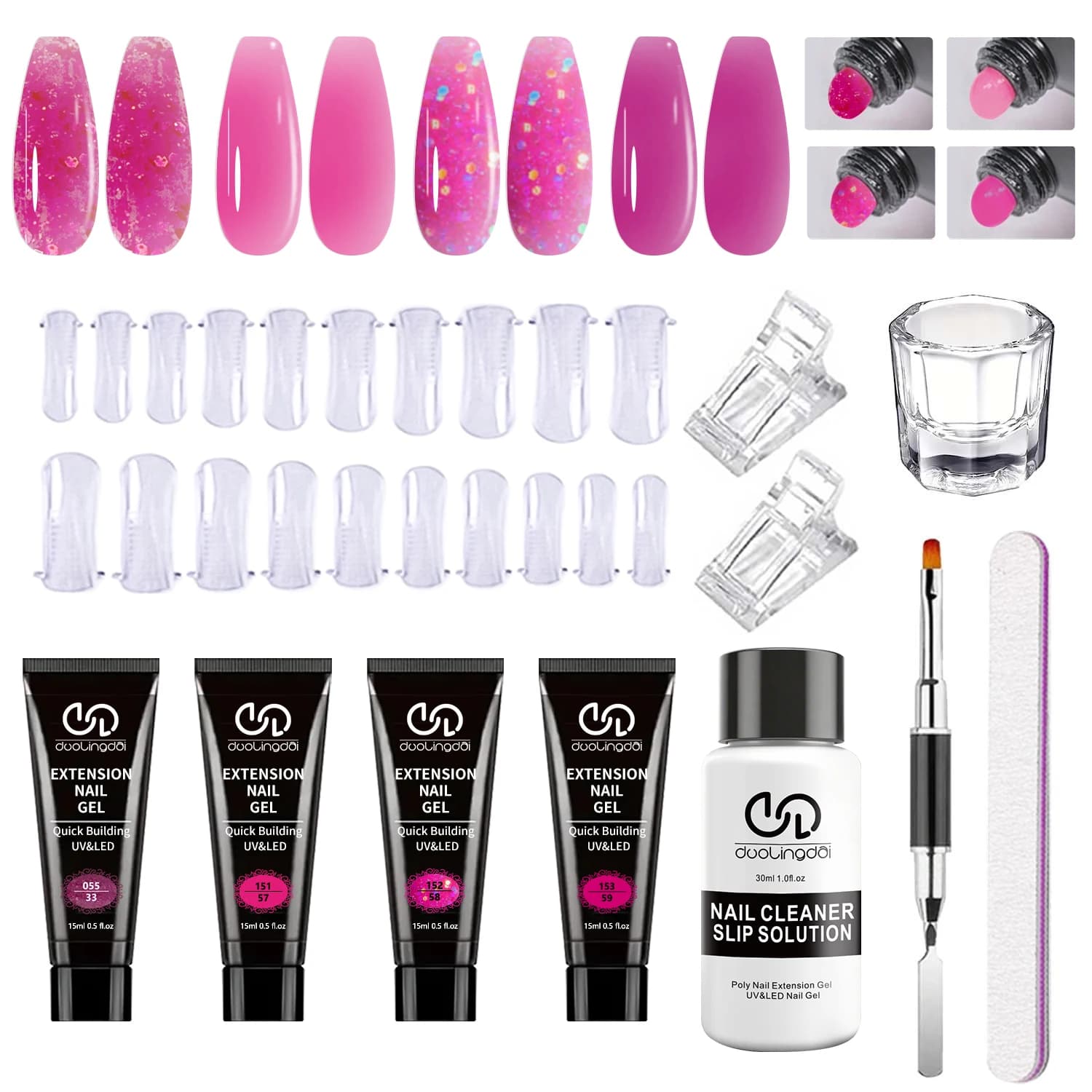Set di gel per extension unghie Duolingdai a 4 colori, set professionale di resina semipermanente per principianti nel nail art - un regalo per gli amanti delle unghie