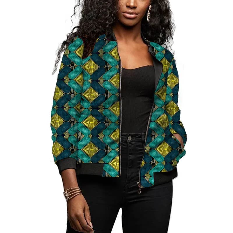 Modelli colorati giacche da Baseball da donna con stampa a cera cappotto corto femminile di moda africana