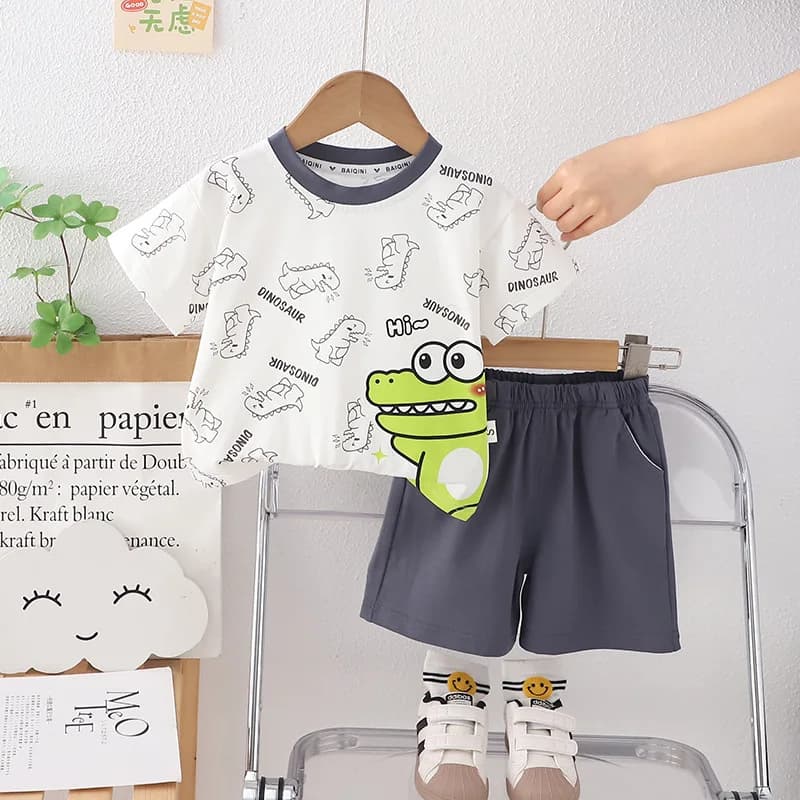 Summer Children's Clothing 2024 New Baby Boy Clothes Toddler Girls Cartoon Dinosaur Short Sleeve T-shirts and Shorts 2 Piece Set