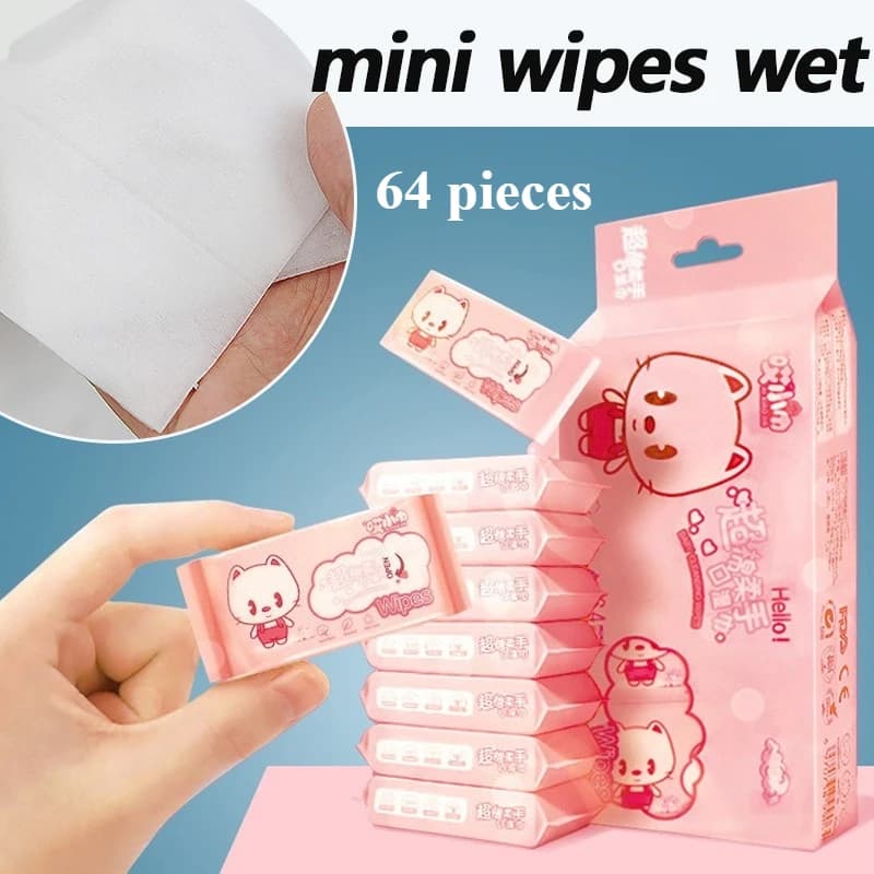 Mini disposable wipes/Portable travel size Hand and mouth cleaning lever with special extraction for domestic material 64 pieces