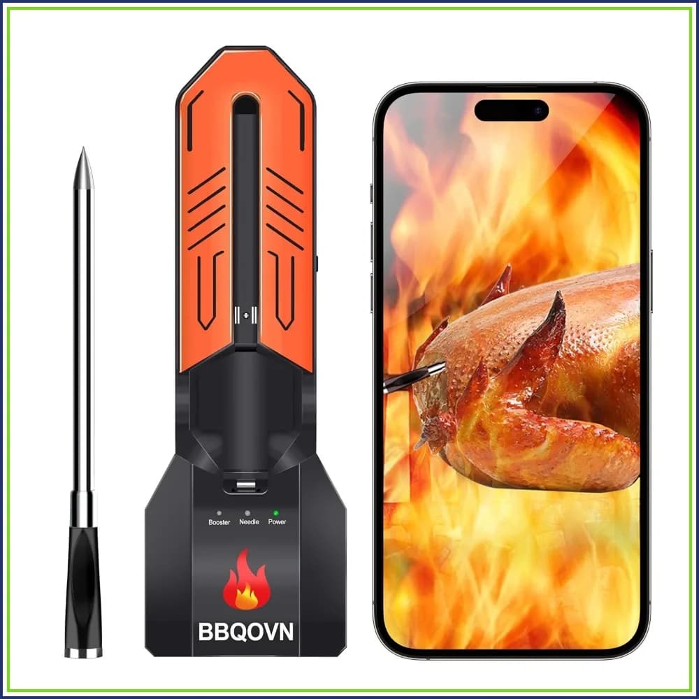 WiFi Bluetooth Meat Thermometer, Unlimited Range, 7 Sensors, Ambient Temp, for BBQ Grill Oven Smoker Air Fryer, Black