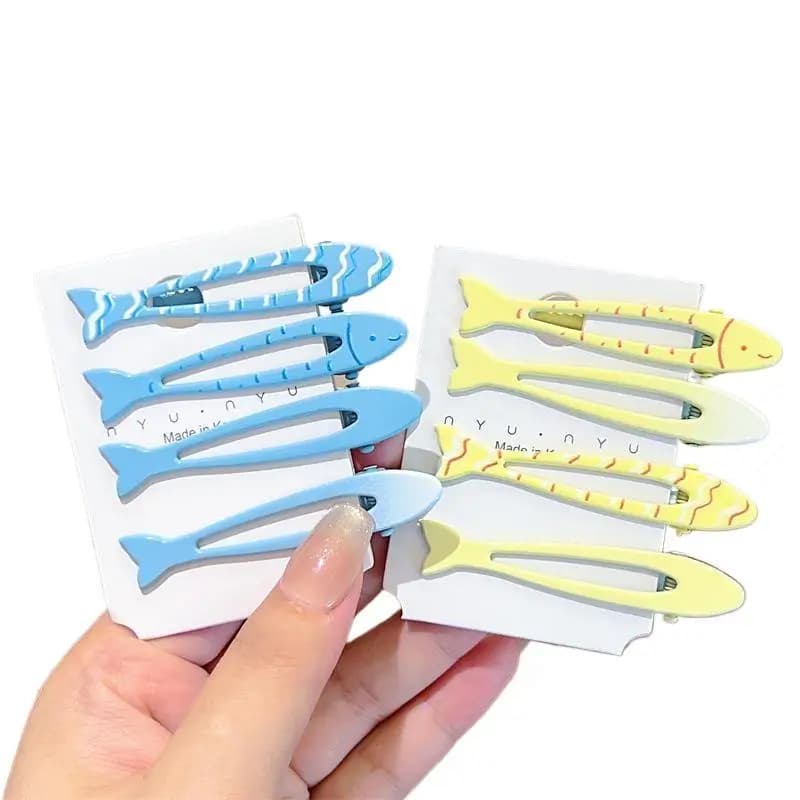 【DY】4Pcs Fashion Girl Duckbill Clip Simplicity Blue And Yellow Cute Fish Hairclip For Women Elegant Side Clip Hair Accessories