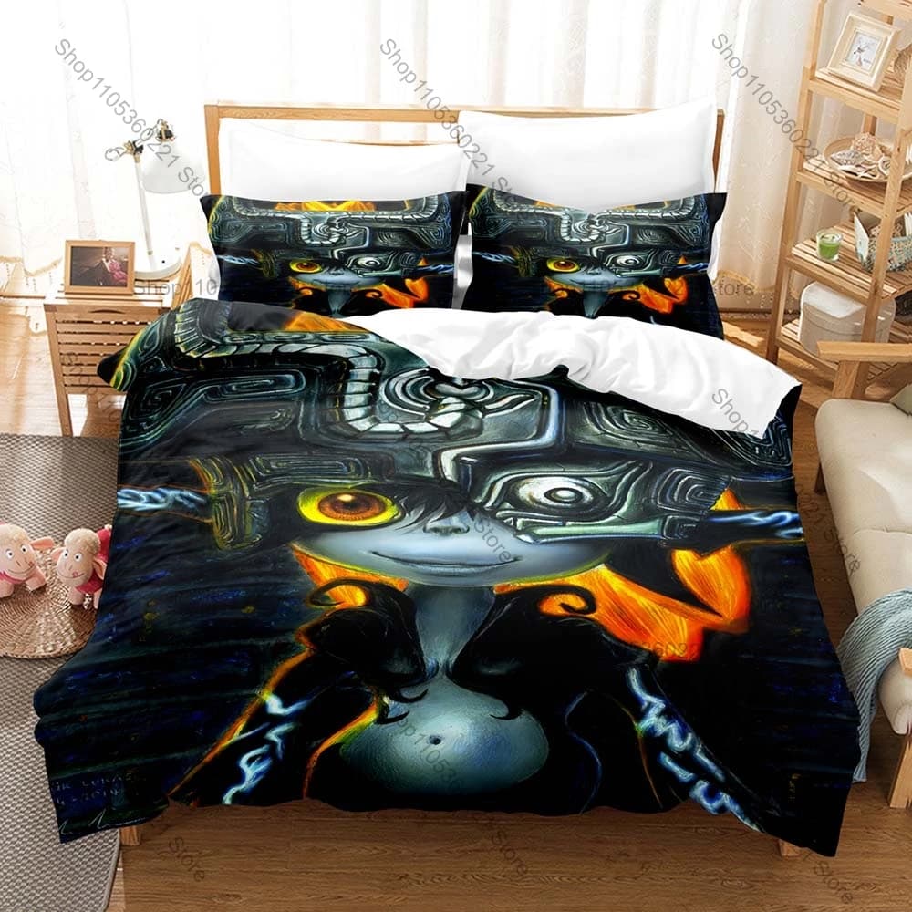 Game Chibi Midna Bedding Set 3Pcs Duvet Cover & Pillowcase Cartoon Bed Linen Set Game Fans Bedroom Decoration Gift