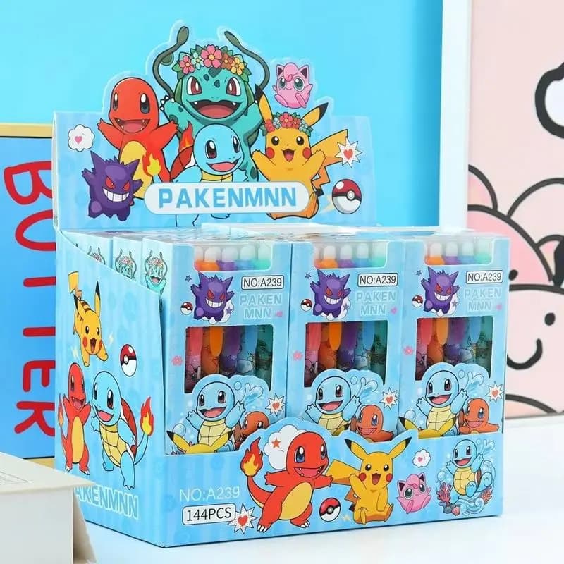 Random 6/12pcs Pokemon 0.5mm Blue Ink Erasable Neutral Pens Cute Student School Supplies Cartoon Stationery Rubbable Pen