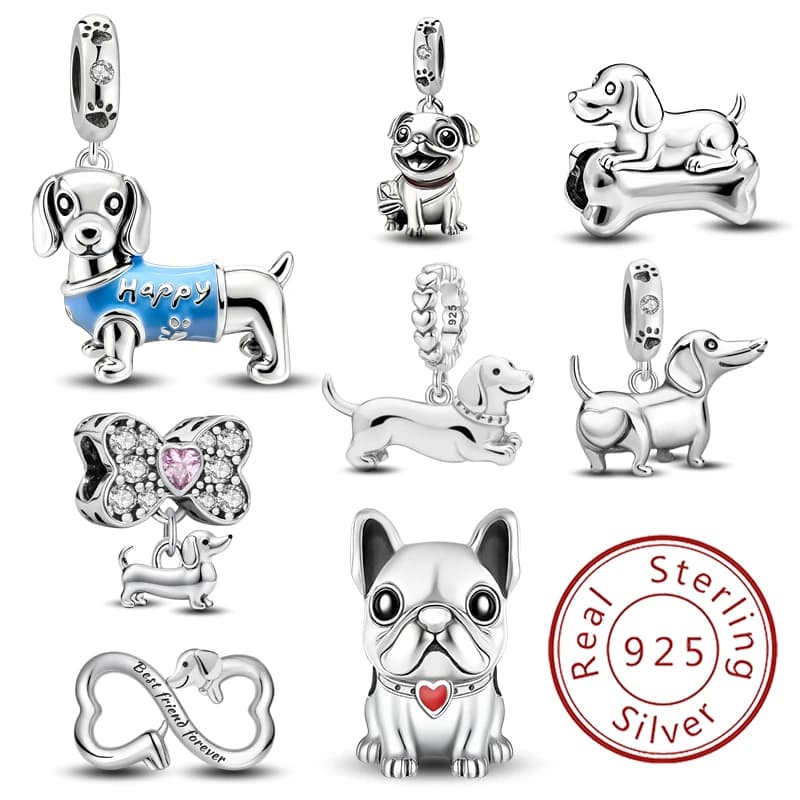 Bracciale in argento sterling 925 con salsiccia, zucca, orso, unicorno, serie animale, adatto per braccialetti fai da te, creazione di gioielli di alta qualità