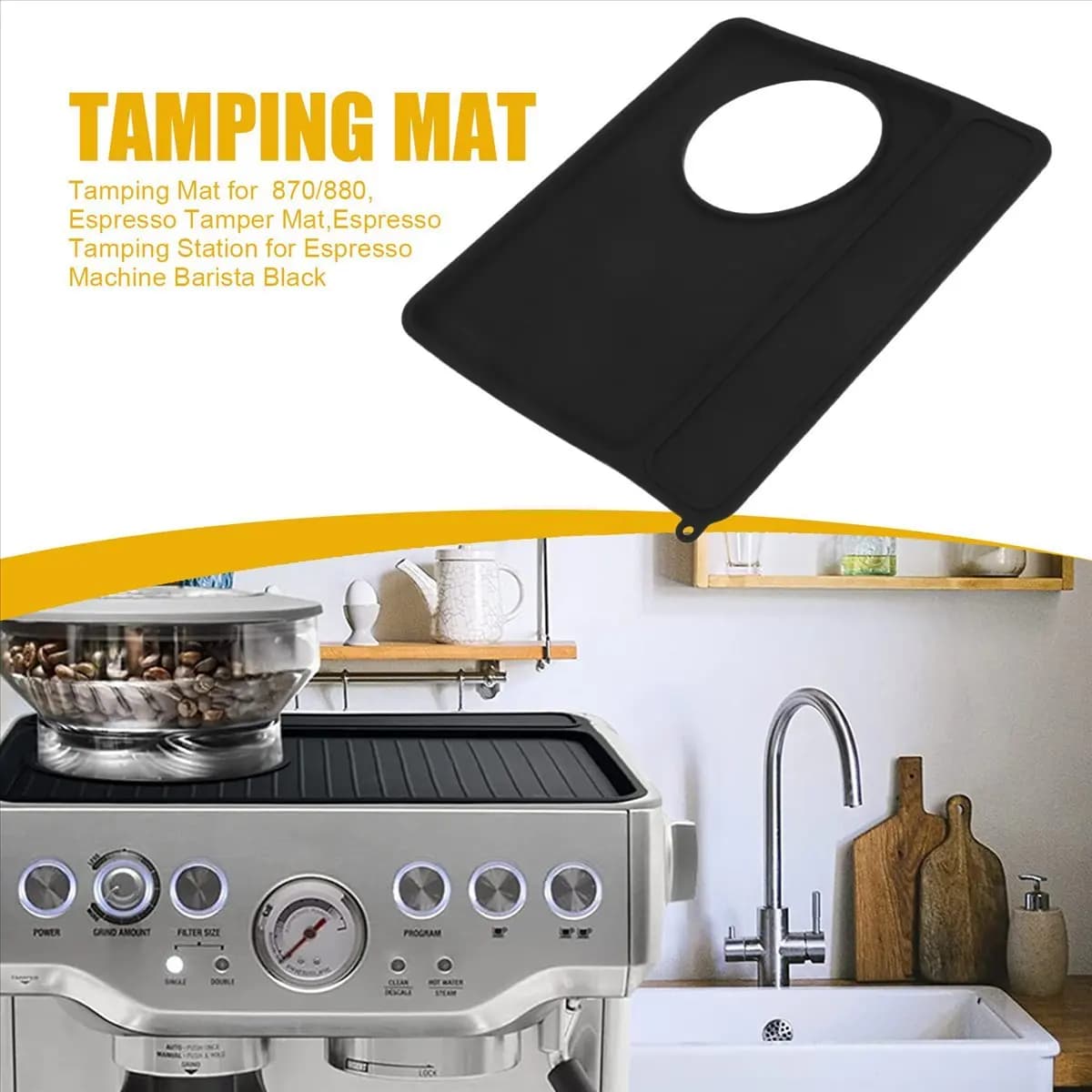 (A25M) Tamping Mat for Breville 870/880, Espresso Tamper Mat,Espresso Tamping Station for Espresso Machine Barista Black