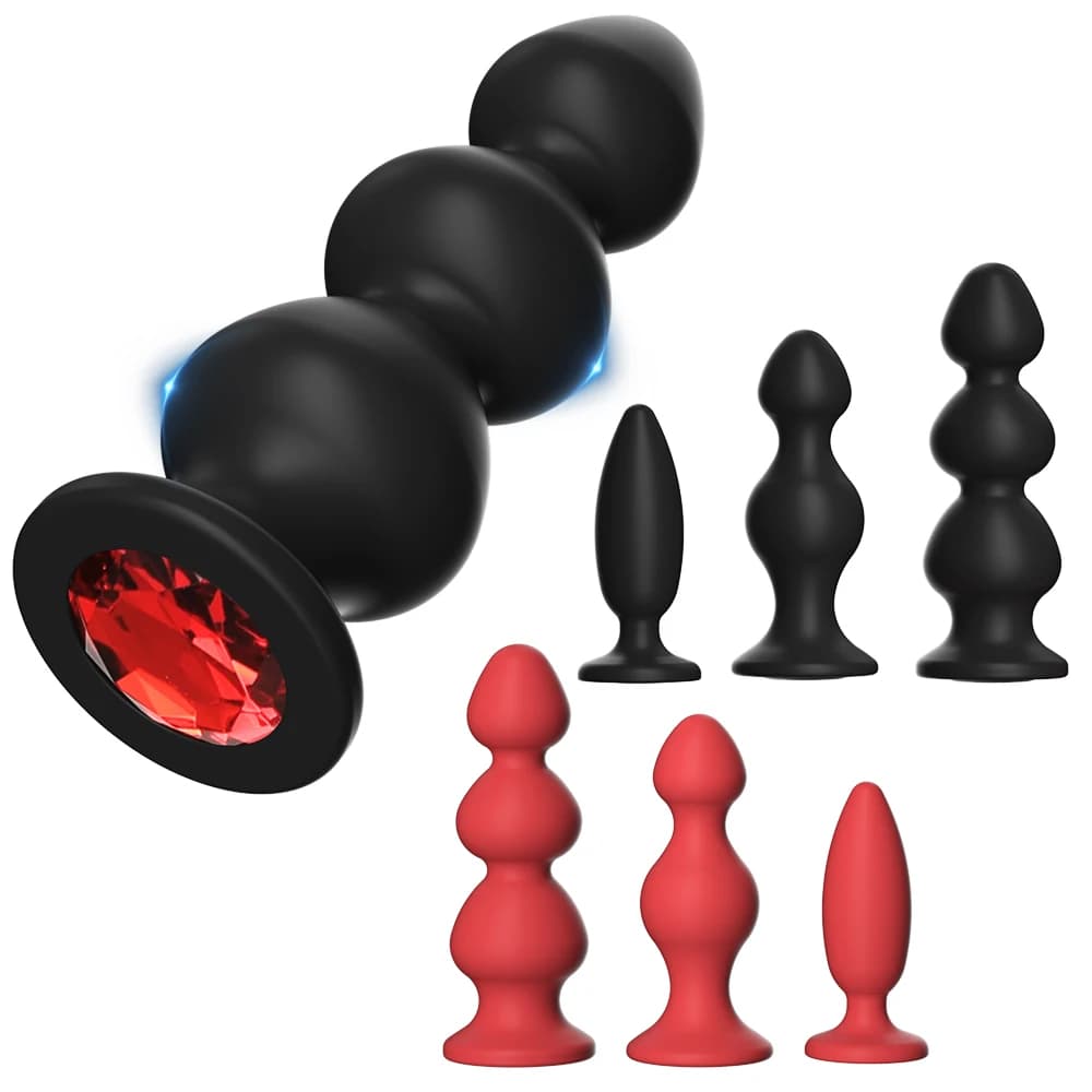 Plug anale in silicone con base gioiello, perline anali a gradazione graduata, plug anale morbido e delicato sulla pelle, giocattolo per adulti per uomo e donna