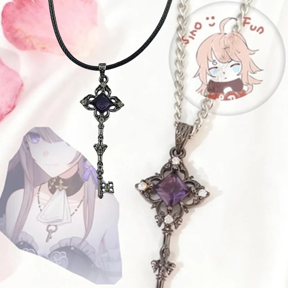 Game Honkai: Star Rail Herta Key Necklace Antique Hollow Key With Amethyst Stone Necklace Gothic Retro Cosplay Accessory
